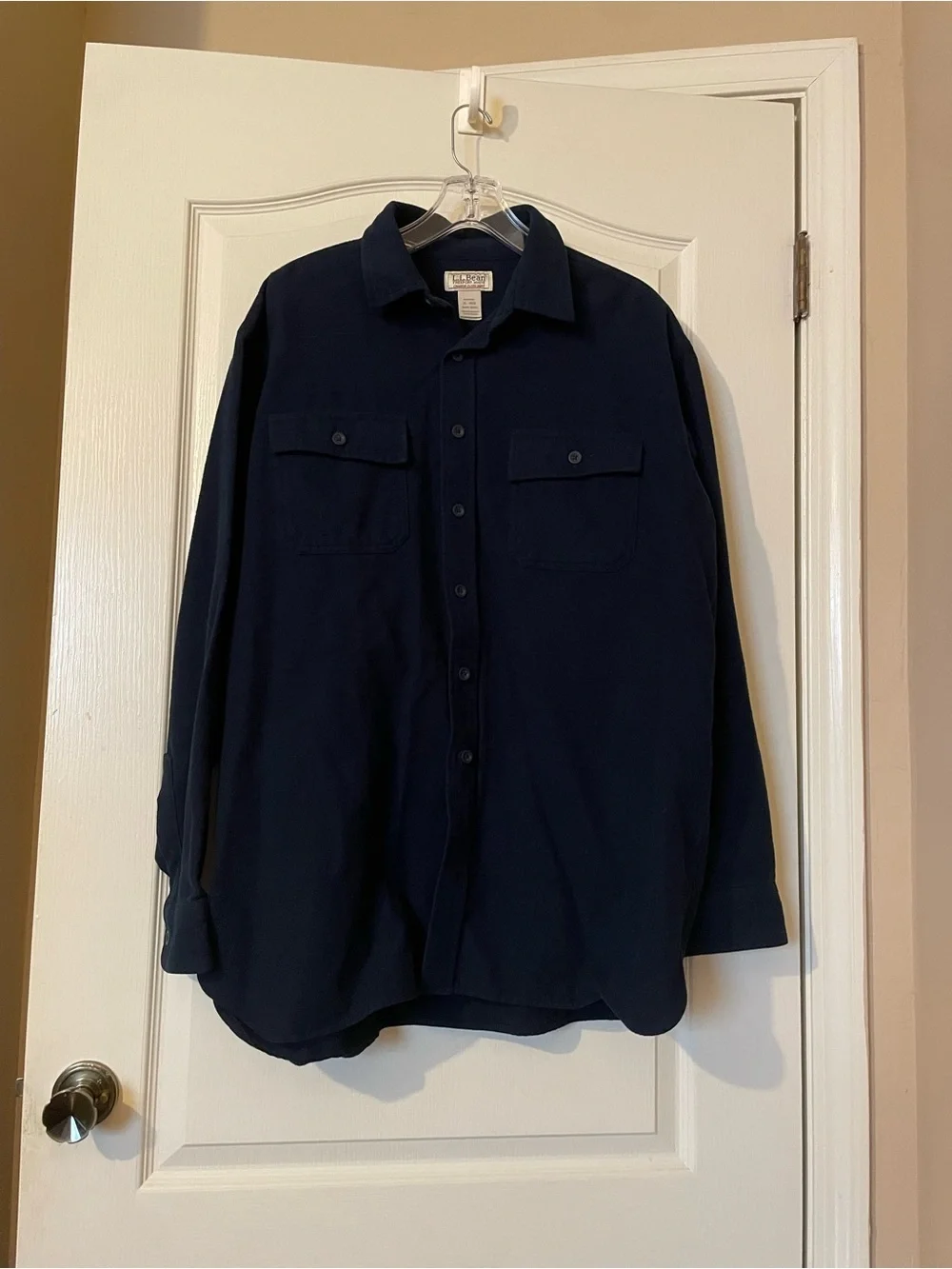 LL Bean Chamois Cloth Shirt Mens XL Regular Navy Blue Heavyweight Cotton Flannel